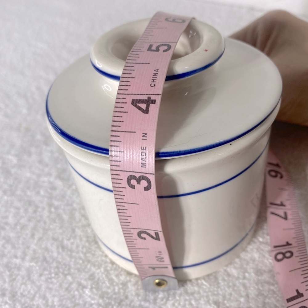 White Ceramic Butter Bell W Blue Line Accent - Picture 8 of 13